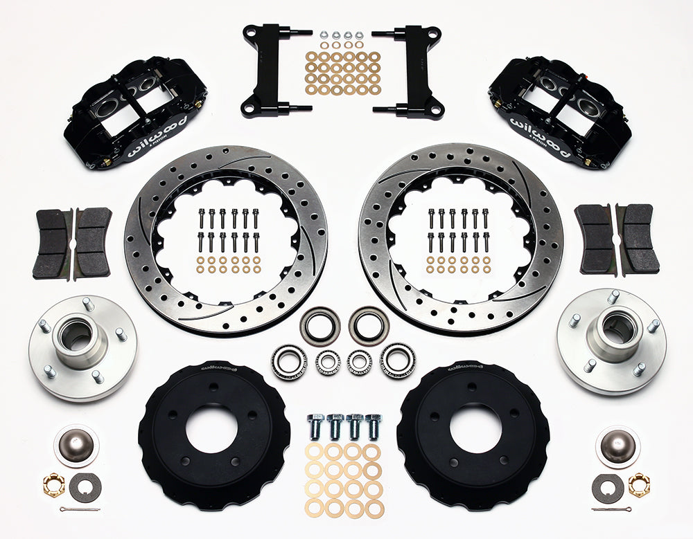 73-87 CHEVY C10 FRONT DISC BRAKE KIT & RIDETECH SPINDLES,13" DRILLED,BLACK CALIP
