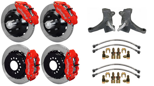 63-70 CHEVY C10 FULL DISC BRAKE KIT & RIDETECH SPINDLES,13" ROTORS,RED CALIPERS
