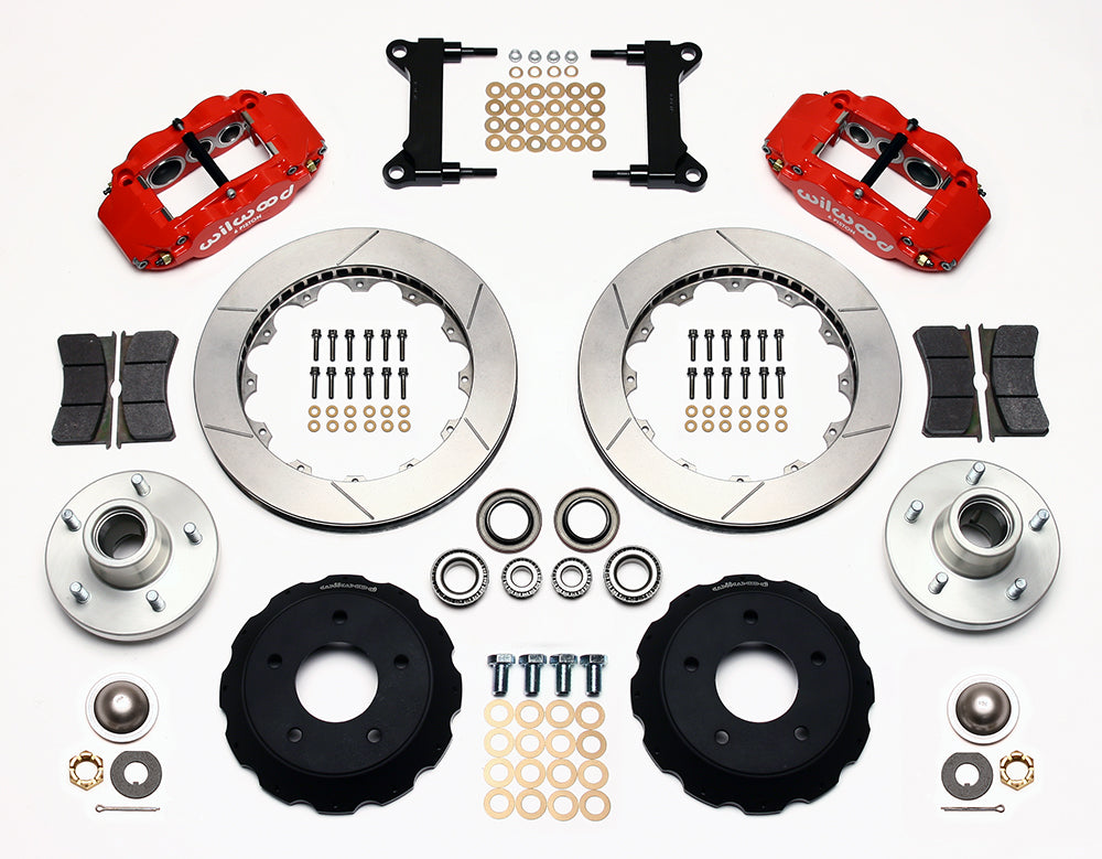73-87 CHEVY C10 FULL DISC BRAKE KIT & RIDETECH SPINDLES,13" ROTORS,RED CALIPERS