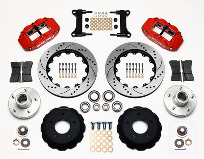73-87 CHEVY C10 FULL DISC BRAKE KIT & RIDETECH SPINDLES,14"/13" DRILLED,RED CAL.