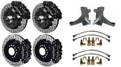 73-87 CHEVY C10 FULL DISC BRAKE KIT & RIDETECH SPINDLES,14"/13" DRILLED,BLACK