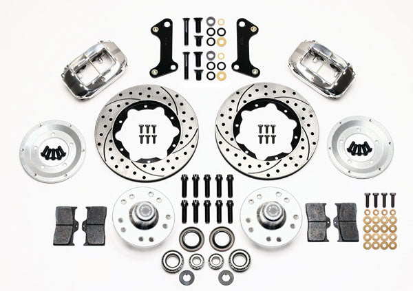 64-74 GM FRONT DISC BRAKE KIT,11" DRILLED ROTORS,4 PISTON DYNALITE POLISHED CAL.