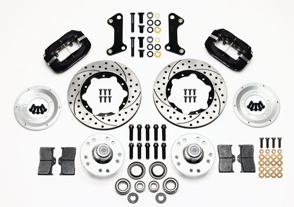 64-74 GM DISC BRAKE KIT,FRONT & REAR WITH LINES,11" DRILLED ROTORS,BLACK CALIPER