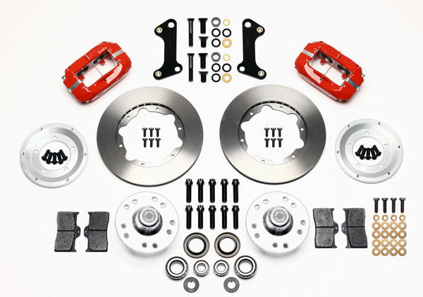 64-74 GM FRONT DISC BRAKE KIT,11" ROTORS,4 PISTON DYNALITE RED CALIPERS