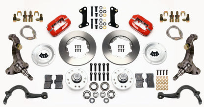 64-72 GM A-BODY FULL DISC BRAKE KIT & STOCK SPINDLES & ARMS,11" ROTORS,RED