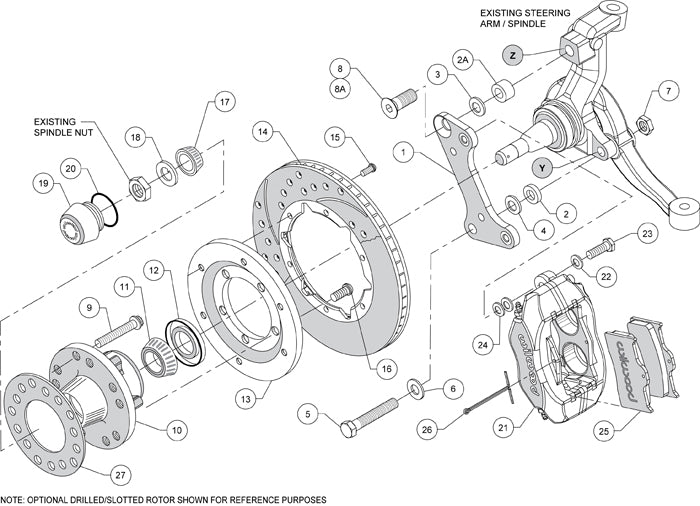 64-72 GM A-BODY FRONT DISC BRAKE KIT & 2" DROP SPINDLES & ARMS,11" DRILLED,RED