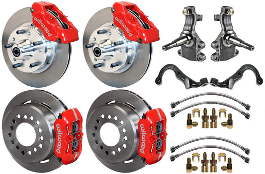 67-69 GM F-BODY FULL DISC BRAKE KIT & 2" DROP SPINDLES & ARMS,11" ROTORS,RED