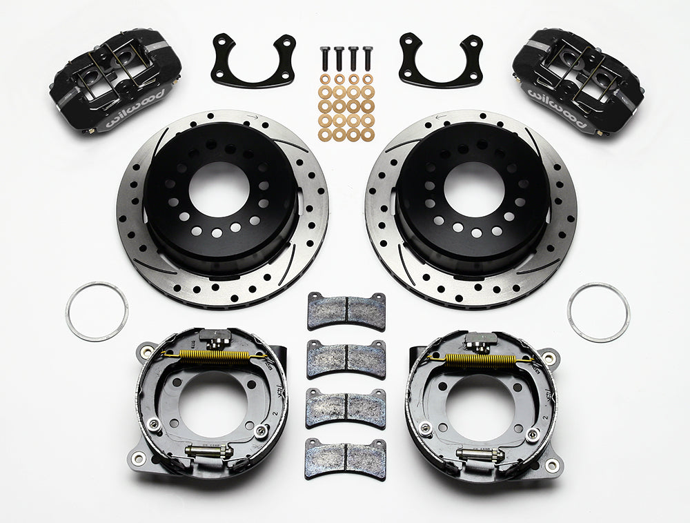 66-72 A MOPAR REAR END & WILWOOD DRILLED DISC BRAKES,LINES,CABLES,BLACK CALIPERS