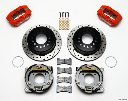 67-69 GM F-BODY FULL DISC BRAKE KIT & STOCK SPINDLES & ARMS,11" DRILLED,RED