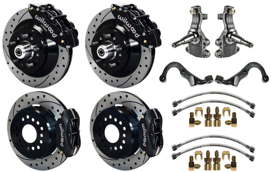 67-69 GM F-BODY FULL DISC BRAKE,2" DROP SPINDLES,ARMS,FRONT 13",REAR 12" DRL,BLK