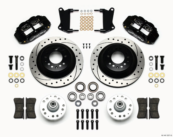 64-74 GM DISC BRAKE KIT,FRONT & REAR WITH LINES,13" DRILLED ROTORS,BLACK CALIPER