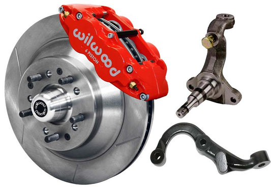 67-69 GM F-BODY FRONT DISC BRAKE KIT & STOCK SPINDLES & ARMS,13" ROTORS,RED