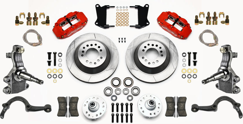 64-72 GM A-BODY FRONT DISC BRAKE KIT & 2" DROP SPINDLES & ARMS,13" ROTORS,RED