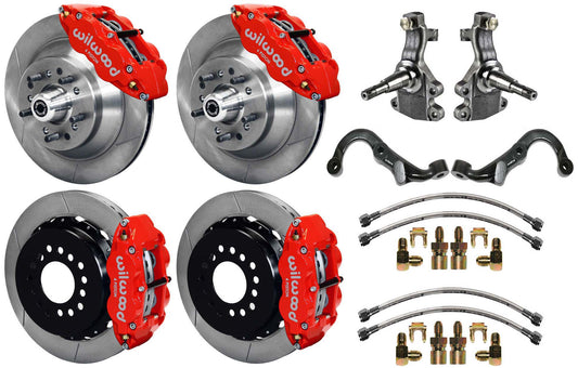 67-69 GM F-BODY FULL DISC BRAKE KIT & 2" DROP SPINDLES & ARMS,13" ROTORS,RED