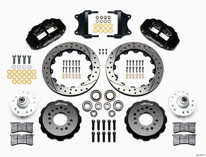 HEIDT'S 55-57 2" DROP KIT,FRONT,13" DRILLED ROTORS,6 PISTON BLACK CALIPERS