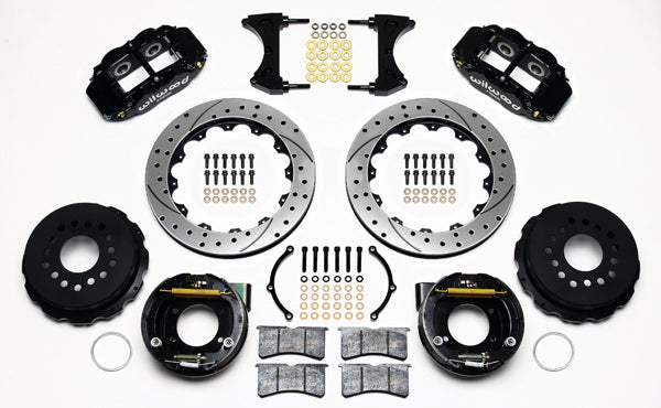 64-74 GM DISC BRAKE KIT,FRONT & REAR WITH LINES,13" DRILLED ROTORS,BLACK CALIPER