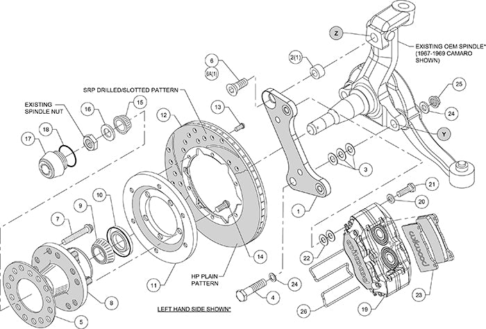 64-74 GM FRONT DISC BRAKE KIT,11" ROTORS,4 PISTON DP DUST BOOT RED CALIPERS