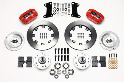 64-74 GM FRONT DISC BRAKE KIT,12.19" ROTORS,4 PISTON DP DUST BOOT RED CALIPERS