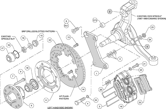 64-74 GM FRONT DISC BRAKE KIT,12.19" ROTORS,4 PISTON DP DUST BOOT RED CALIPERS