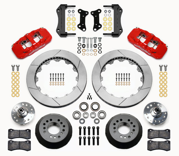 64-74 GM FRONT DISC BRAKE KIT,15" ROTORS,6 PISTON AERO6 RED CALIPERS