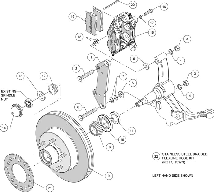 57-60 CADILLAC KIT,FRONT,1.29" X 11.88" ROTORS,RED CALIPERS