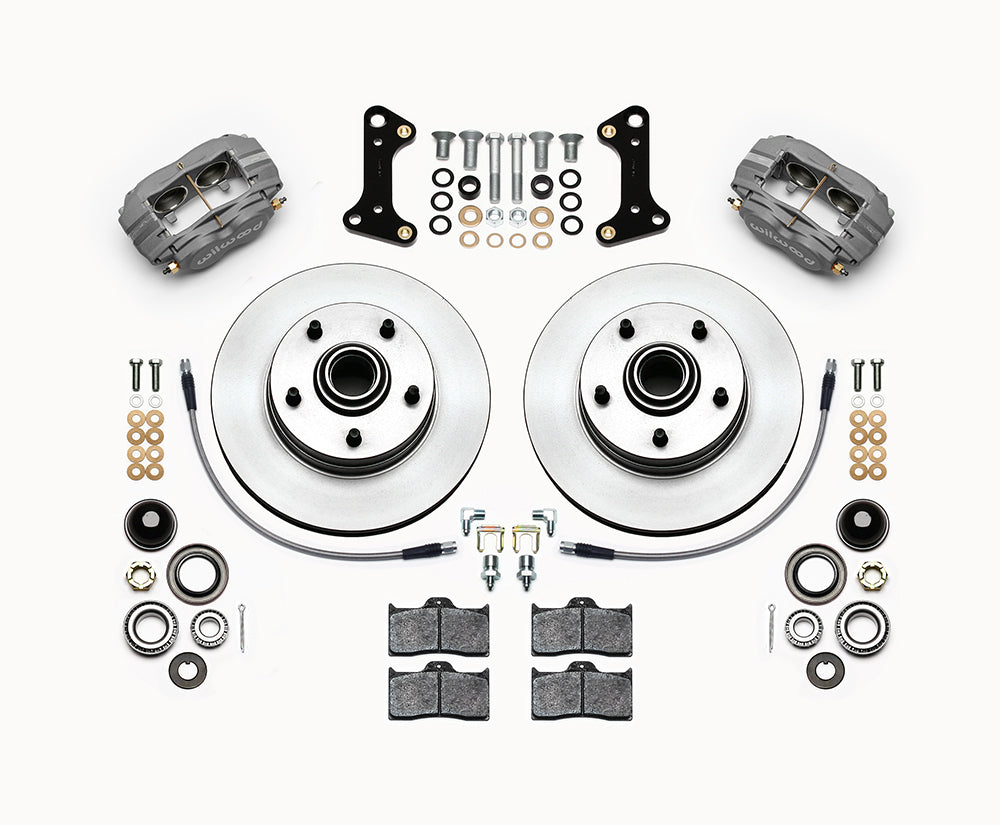 64-74 GM FRONT DISC BRAKE KIT,11" 1-PC. ROTORS,4 PISTON DYNALITE BLACK CALIPERS