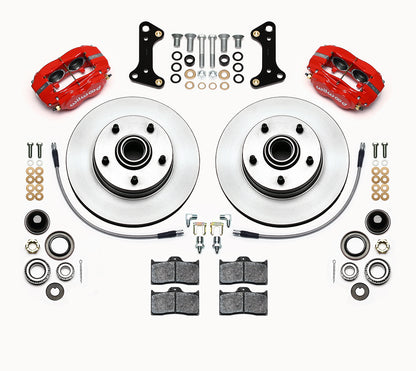 64-74 GM FRONT DISC BRAKE KIT,11" 1-PC. ROTORS,4 PISTON DYNALITE RED CALIPERS