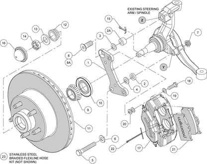 64-74 GM FRONT DISC BRAKE KIT,11" 1-PC. ROTORS,4 PISTON DYNALITE BLACK CALIPERS