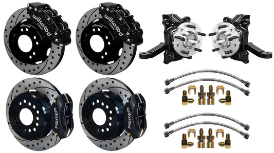 63-70 CHEVY C10 FULL DISC BRAKE KIT & WILWOOD ALUM DROP SPINDLES,12" DRILLED,BLK