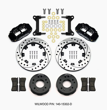 71-87 CHEVY C10 FRONT DISC BRAKE KIT & WILWOOD ALUM DROP SPINDLES,12" DRILL,BLCK