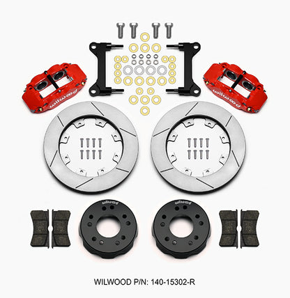 71-87 CHEVY C10 FULL DISC BRAKE KIT & WILWOOD ALUM DROP SPINDLES,12" ROTORS,RED