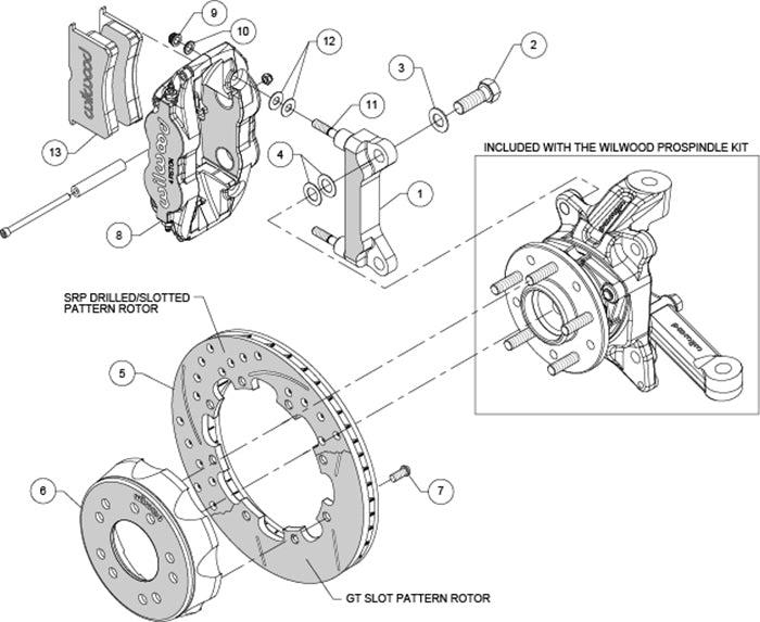 63-87 CHEVY C10 FRONT DISC BRAKE KIT FOR WILWOOD ALUM SPINDLES,12" ROTORS,BLACK