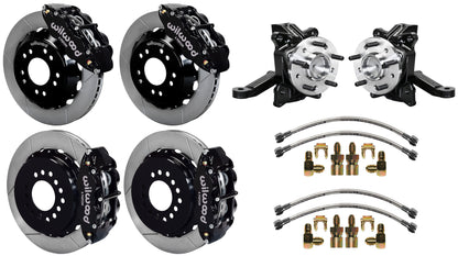 63-70 CHEVY C10 FULL DISC BRAKE KIT & WILWOOD ALUM DROP SPINDLES,13" ROTORS,BLCK