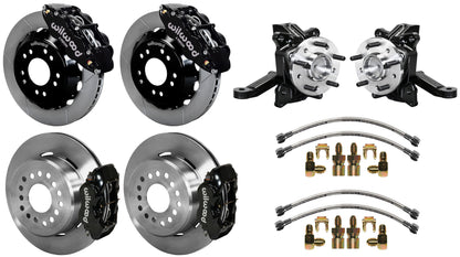 63-70 CHEVY C10 FULL DISC BRAKE KIT & WIL ALUM DROP SPINDLES,13"/12" ROTORS,BLCK