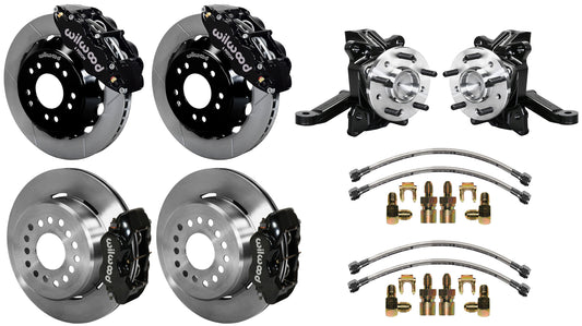 71-87 CHEVY C10 FULL DISC BRAKE KIT & WIL ALUM DROP SPINDLES,13"/12" ROTORS,BLCK