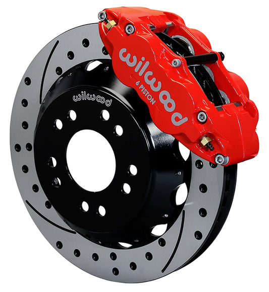 63-87 CHEVY C10 FRONT DISC BRAKE KIT FOR WILWOOD ALUM SPINDLES,13" DRILLED,RED