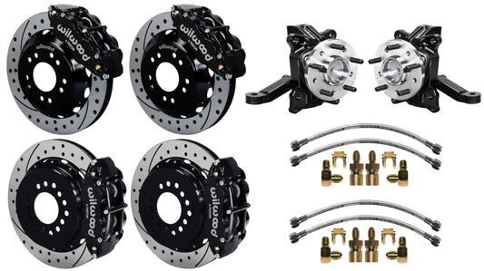 63-70 CHEVY C10 FULL DISC BRAKE KIT & WILWOOD ALUM DROP SPINDLES,13" DRILLED,BLK