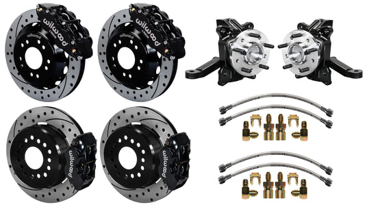 63-70 CHEVY C10 FULL DISC BRAKE KIT & WIL ALUM DROP SPINDLES,13"/12" DRILLED,BLK