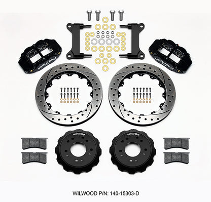 63-87 CHEVY C10 FRONT DISC BRAKE KIT FOR WILWOOD ALUM SPINDLES,14" DRILLED,BLACK