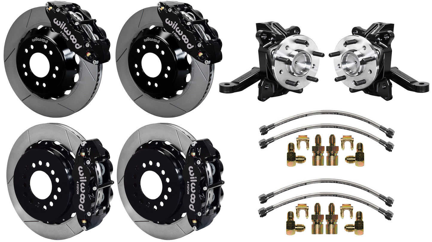 71-87 CHEVY C10 FULL DISC BRAKE KIT & WIL ALUM DROP SPINDLES,14"/13" ROTORS,BLCK