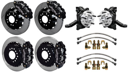 71-87 CHEVY C10 FULL DISC BRAKE KIT & WIL ALUM DROP SPINDLES,14"/13" ROTORS,BLCK