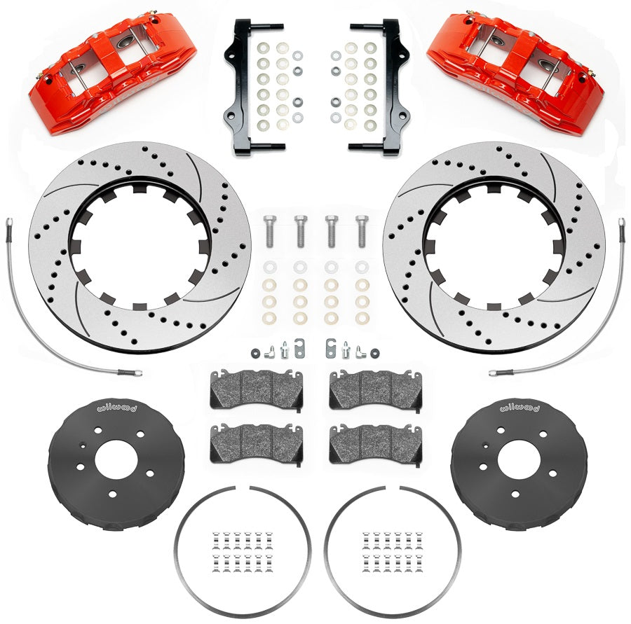 16-19 CAMARO,FRONT,15" ONE-PIECE DRILLED ROTORS,SX6R CALIPERS,RED