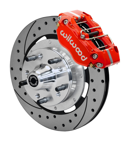 64-74 GM FRONT DISC BRAKE KIT FOR WILWOOD PRO SPINDLES,11.75" DRILLED ROTORS,RED