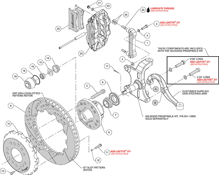 64-74 GM FRONT DISC BRAKE KIT FOR WILWOOD PRO SPINDLES,13" ROTORS,RED