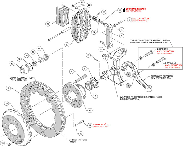 64-74 GM FRONT DISC BRAKE KIT FOR WILWOOD PRO SPINDLES,14" ROTORS,BLACK