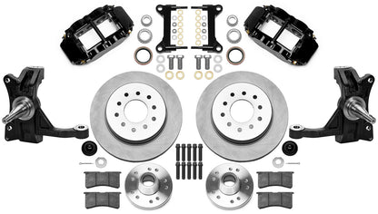 63-70 CHEVY C10 FRONT DISC BRAKE KIT & WILWOOD IRON DROP SPINDLES,12" ROTORS,BLK