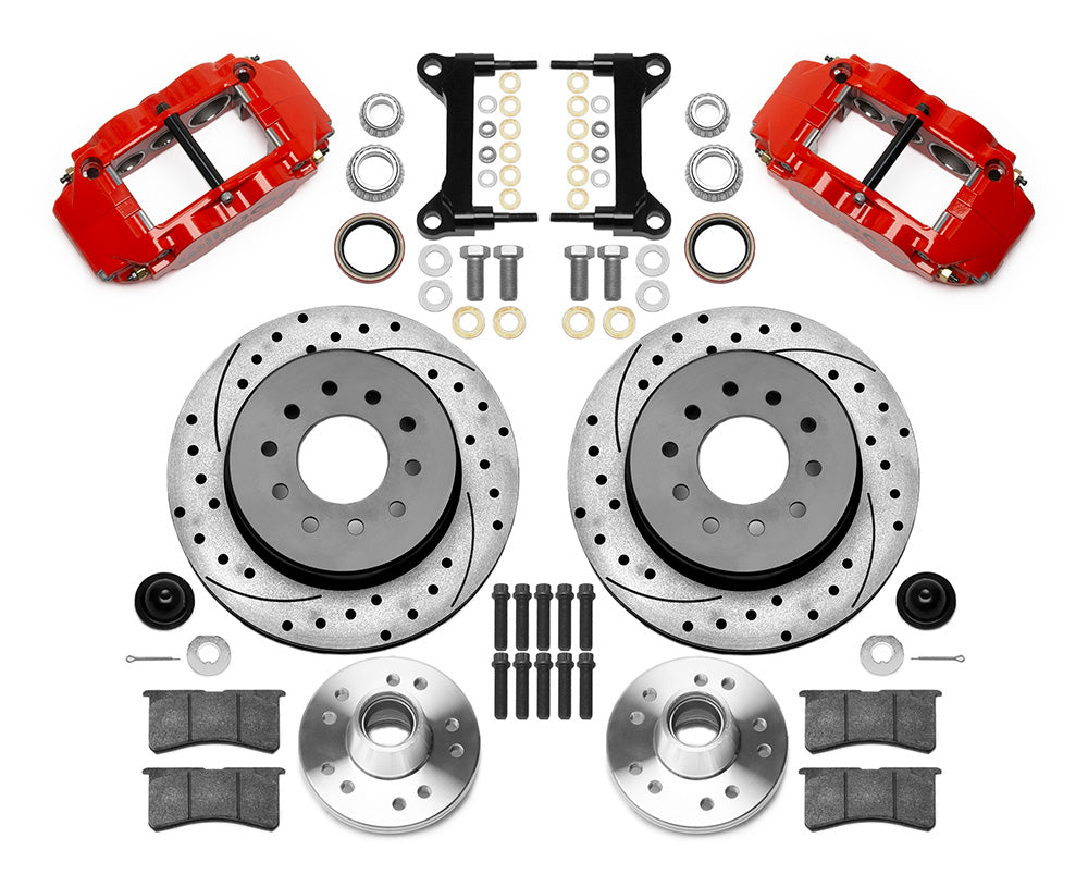 63-87 CHEVY C10 FRONT DISC BRAKE KIT FOR WILWOOD IRON SPINDLES,12" DRILLED,RED