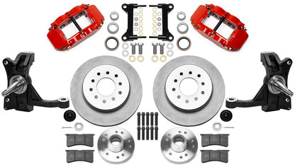 71-87 CHEVY C10 FRONT DISC BRAKE KIT & WILWOOD IRON DROP SPINDLES,12" ROTORS,RED