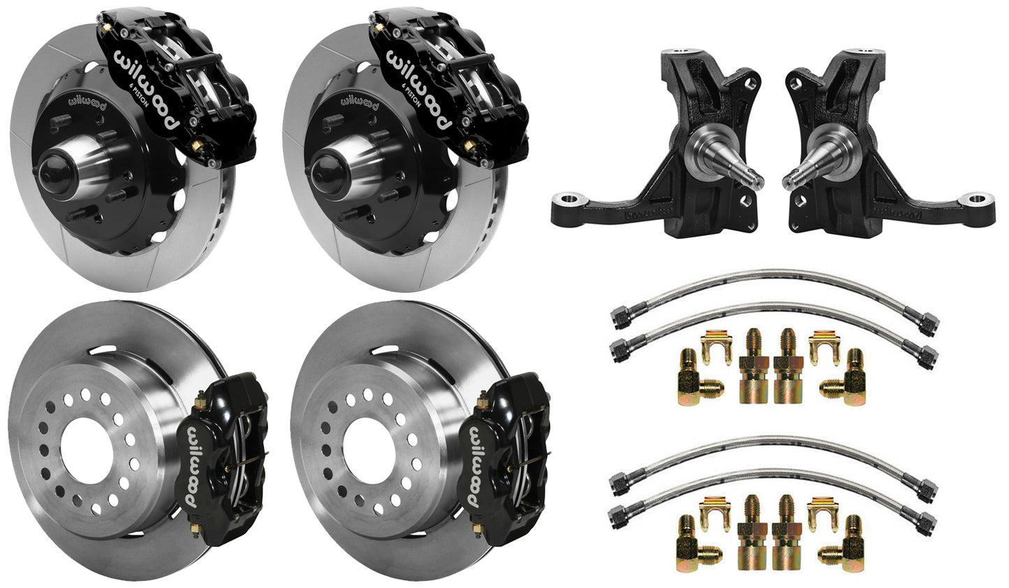 63-70 CHEVY C10 FULL DISC BRAKE KIT & WIL IRON DROP SPINDLES,13"/12" ROTORS,BLCK