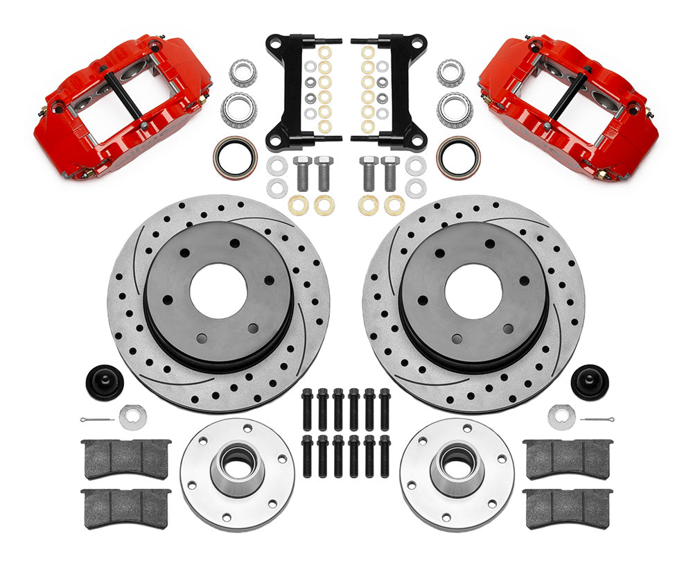 63-87 CHEVY C10 FRONT DISC BRAKE KIT FOR WIL IRON SPINDLES,6-LUG,12" DRILLED,RED